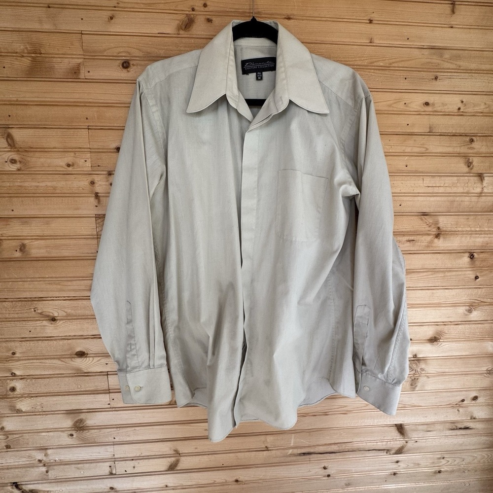 VTG 70s D'amonte Couture Dress Shirt 34/35 Green Dagger Collar Single Stitch